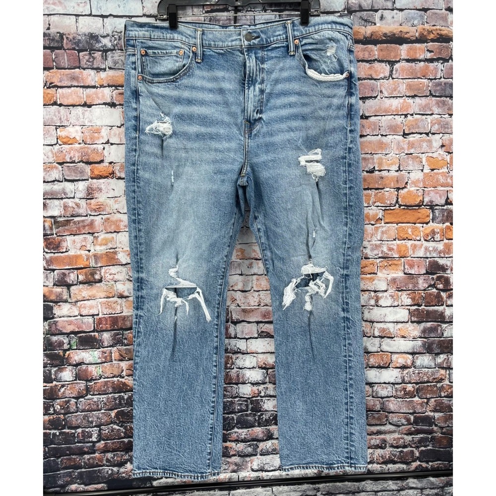 American Eagle Relaxed Straight Flex Distressed Jeans Men 40x32 Light Wash Denim